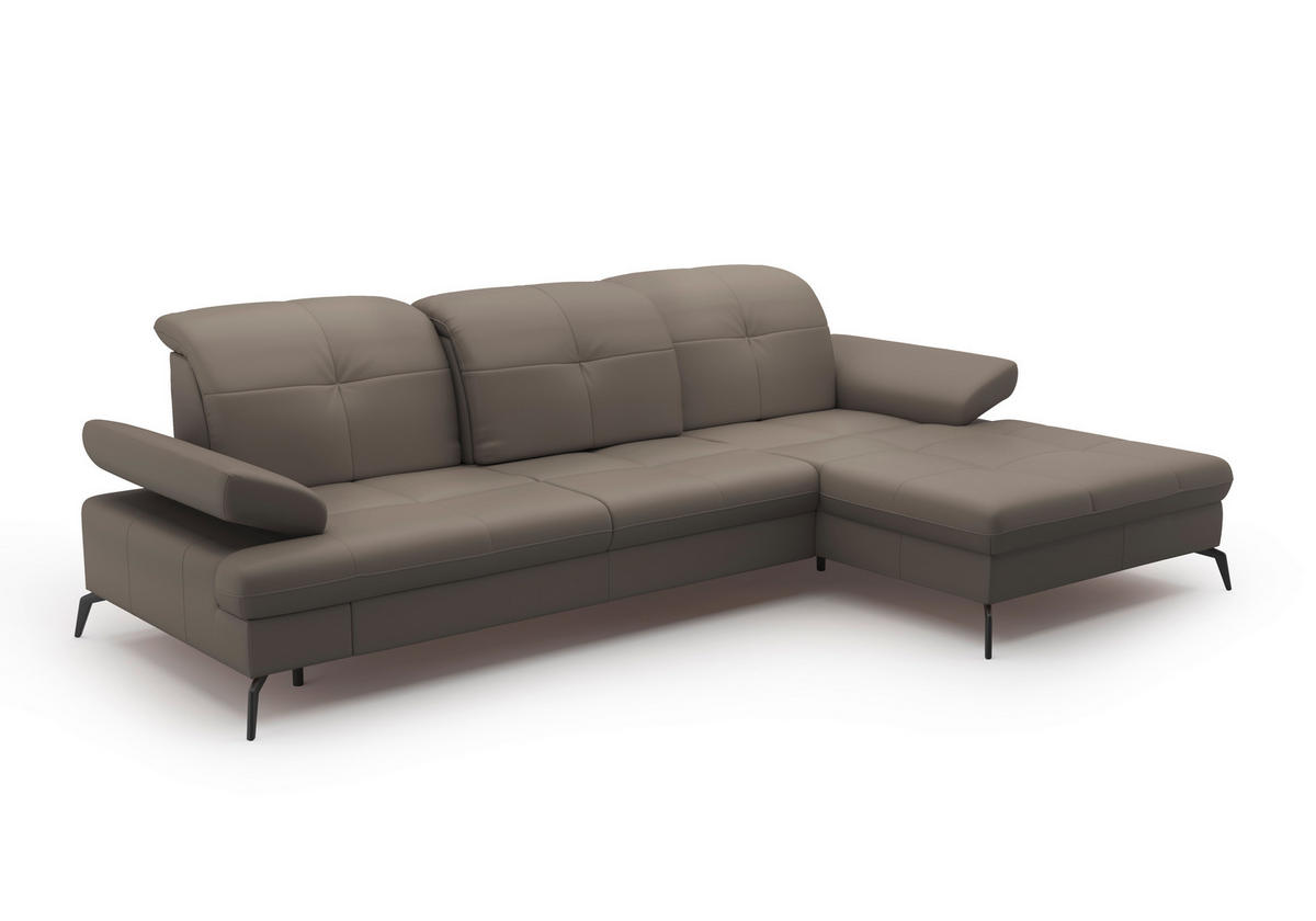ECKSOFA in Echtleder Grau  - Schwarz/Grau, Konventionell, Leder/Metall (279/185cm) - Sit & More