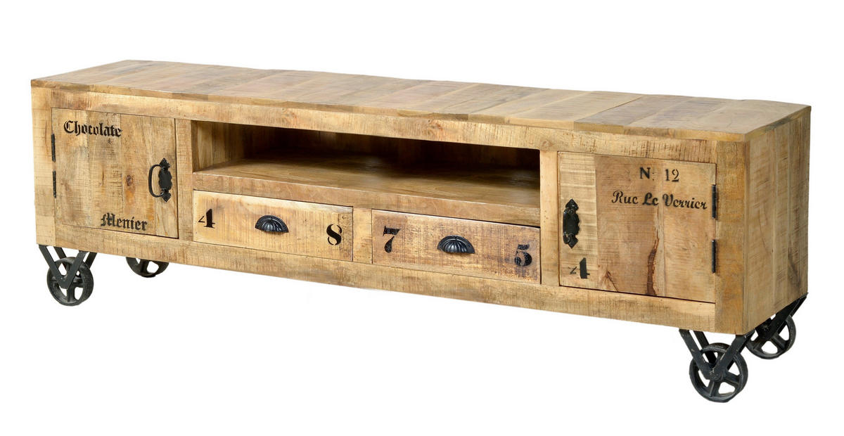 LOWBOARD  200/55/40 cm 2 Schublade(n)  - Schwarz/Naturfarben, Design, Holz/Metall (200/55/40cm) - MID.YOU