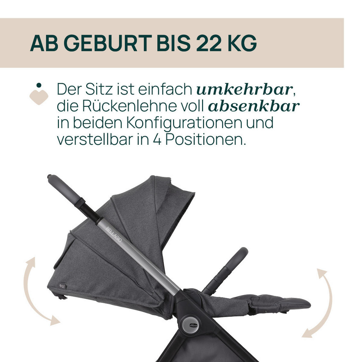 KINDERWAGEN  Bellagio  Black Satin  - Schwarz/Grau, Basics, Metall (55/82/97-106cm) - Chicco