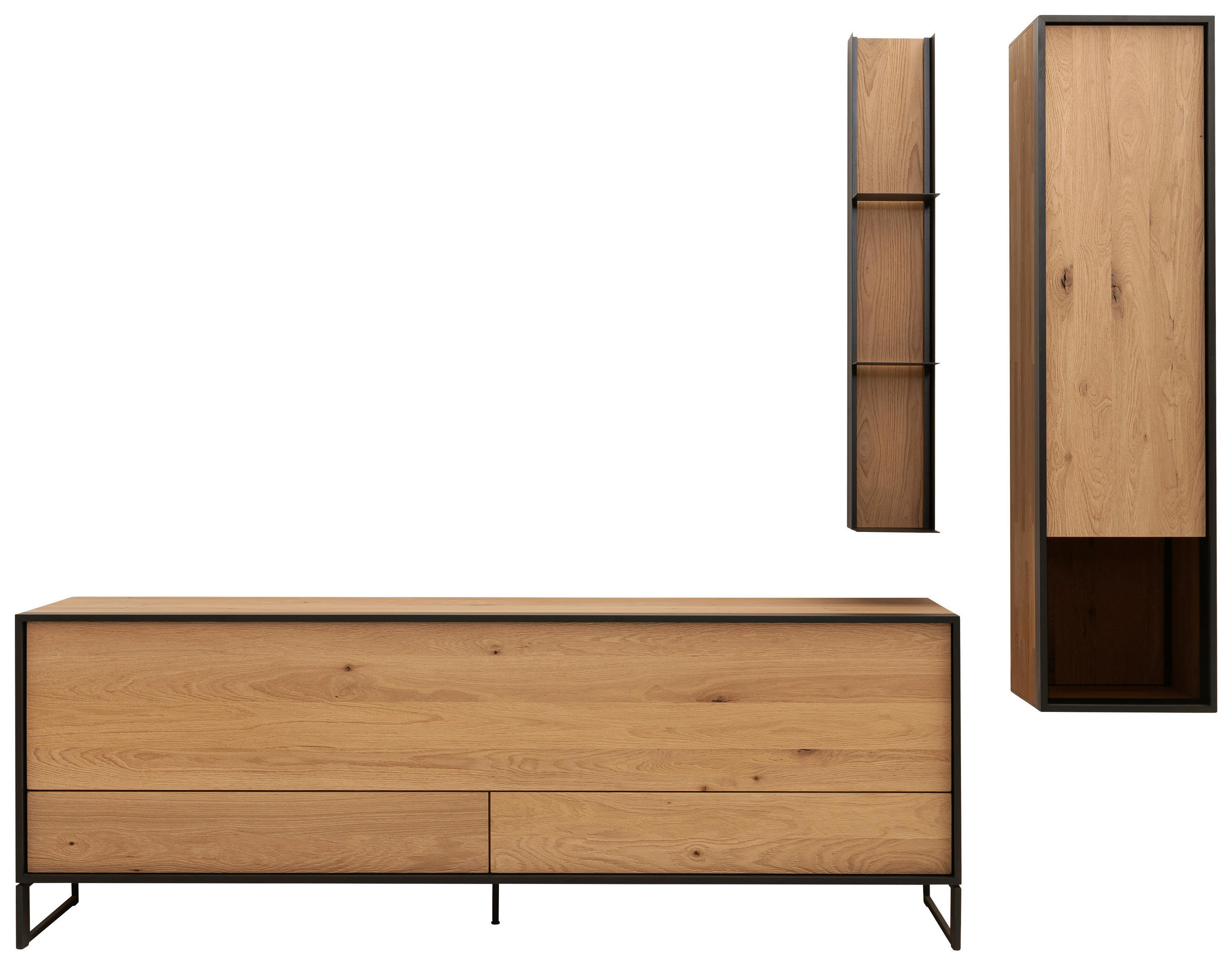 WOHNWAND  in Eichefarben  255/207/45 cm  - Eichefarben/Anthrazit, Design, Glas/Holz (255/207/45cm) - Schöner Wohnen