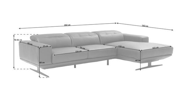 ECKSOFA in Echtleder Schwarz  - Schwarz, Design, Leder/Metall (282/162cm) - Xora