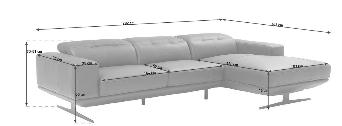 HÖRNSOFFA i äkta läder svart  - svart, Design, metall/läder (282/162cm) - Xora