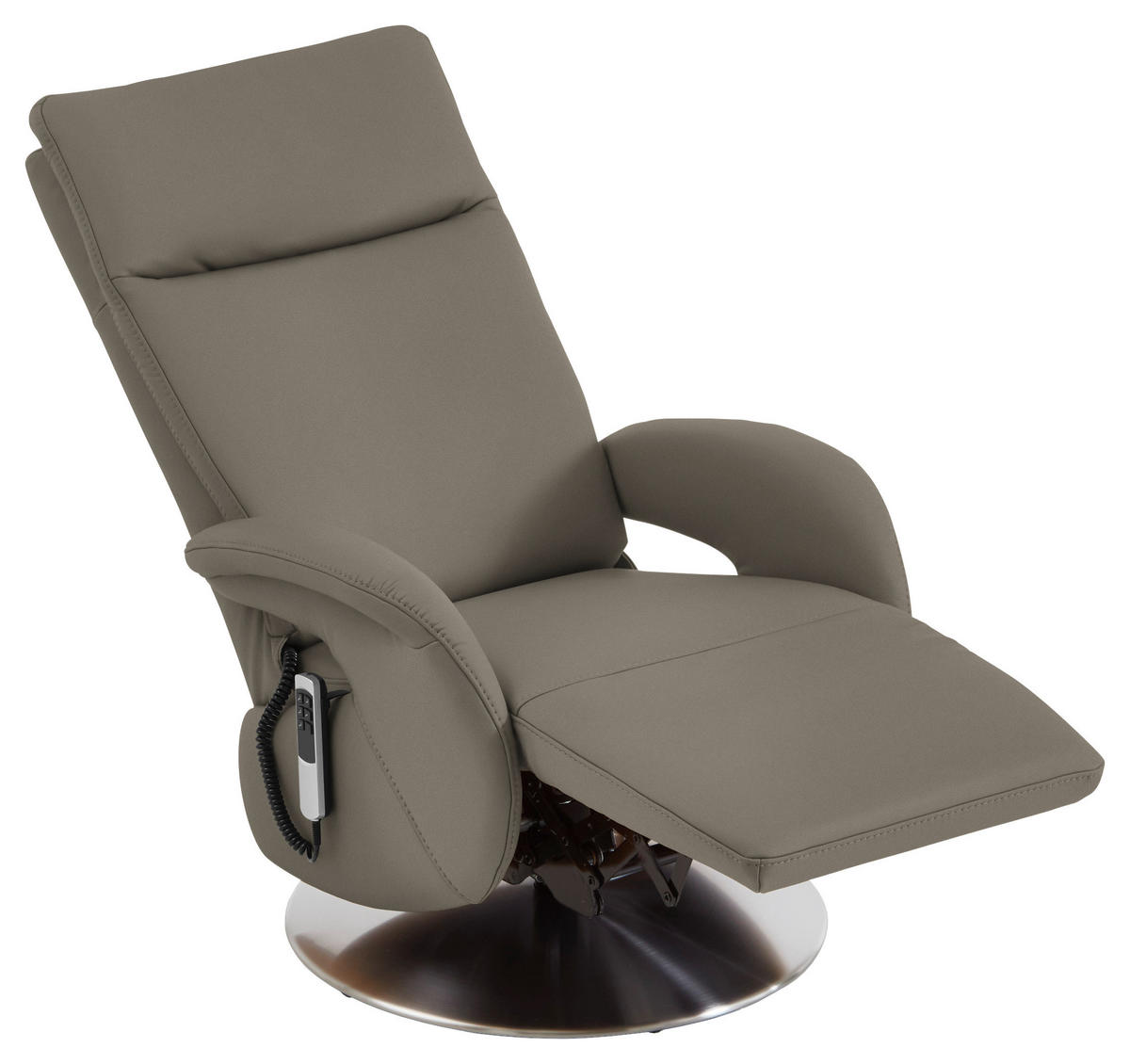 RELAXSESSEL in Leder Graubraun  - Edelstahlfarben/Graubraun, Design, Leder/Metall (70/108/80cm) - Cantus