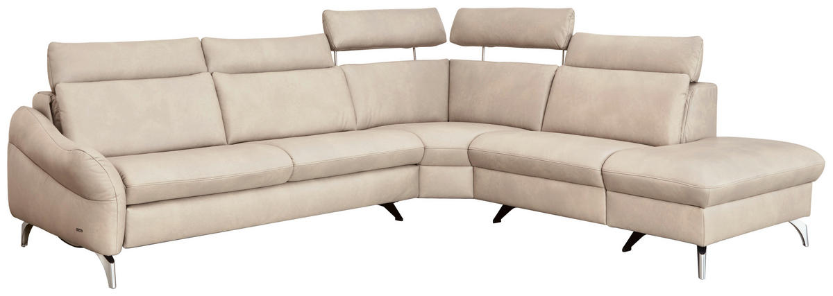 ECKSOFA in Echtleder Creme  - Edelstahlfarben/Creme, Konventionell, Leder/Metall (292/243cm) - Himolla Komfortklass