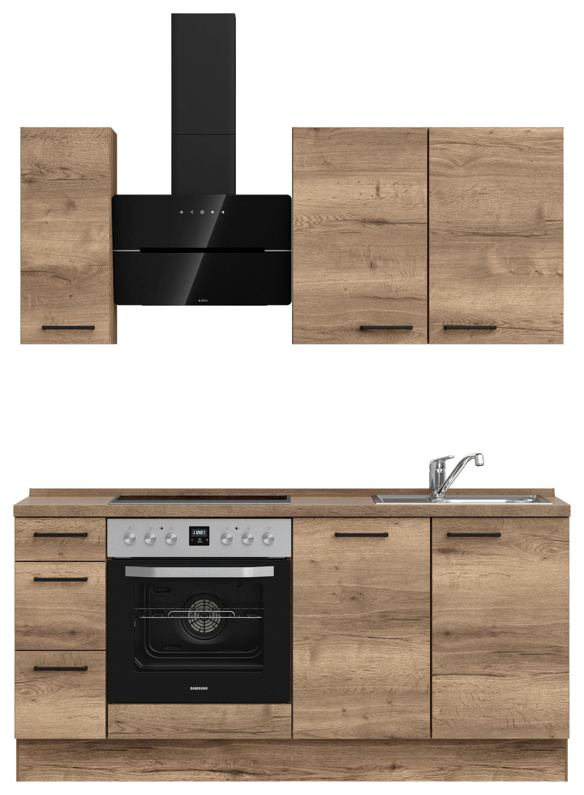 BUCĂTĂRIE FĂRĂ ELECTROCASNICE  - stejar închis la culoare/negru, Modern, metal/material pe bază de lemn (180cm) - Nobilia