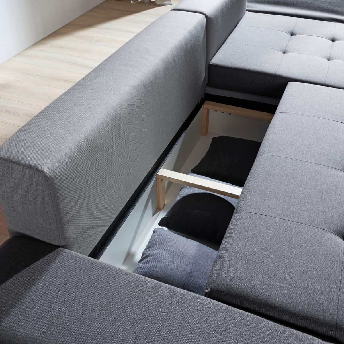 ECKSOFA Hellgrau, Grau Webstoff  - Chromfarben/Dunkelgrau, Design, Kunststoff/Textil (302/187cm) - Carryhome