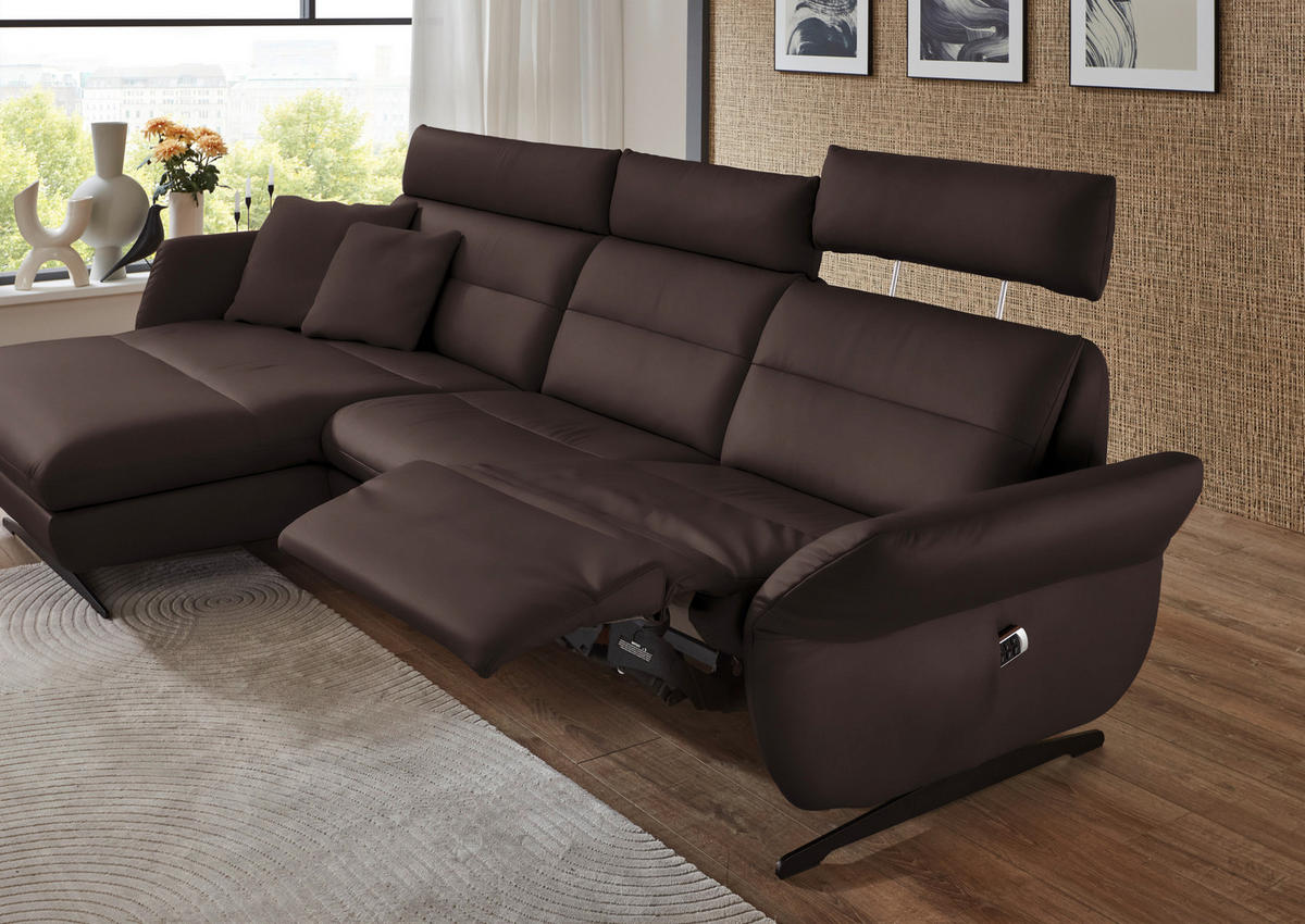 ECKSOFA in Echtleder Dunkelbraun  - Dunkelbraun/Schwarz, Design, Leder/Metall (169/298cm) - Dieter Knoll