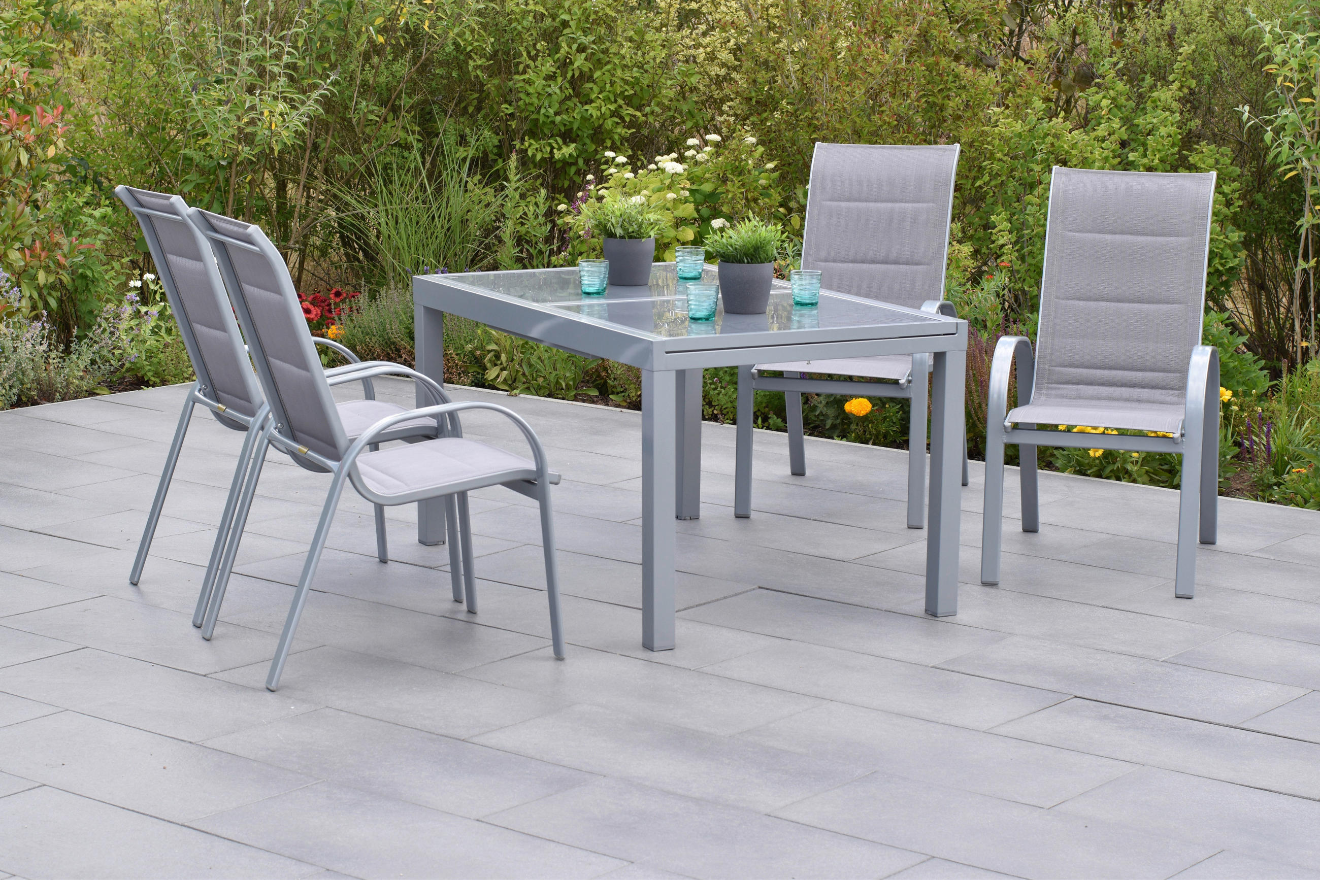GARTENSET Aluminium  - Silberfarben/Braun, MODERN, Textil/Metall - Gardenson