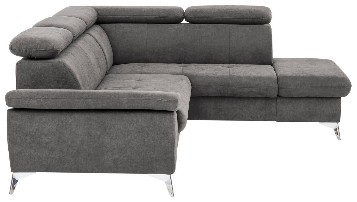 ECKSOFA in Mikrofaser Grau  - Chromfarben/Grau, Konventionell, Textil/Metall (256/209cm) - Livetastic