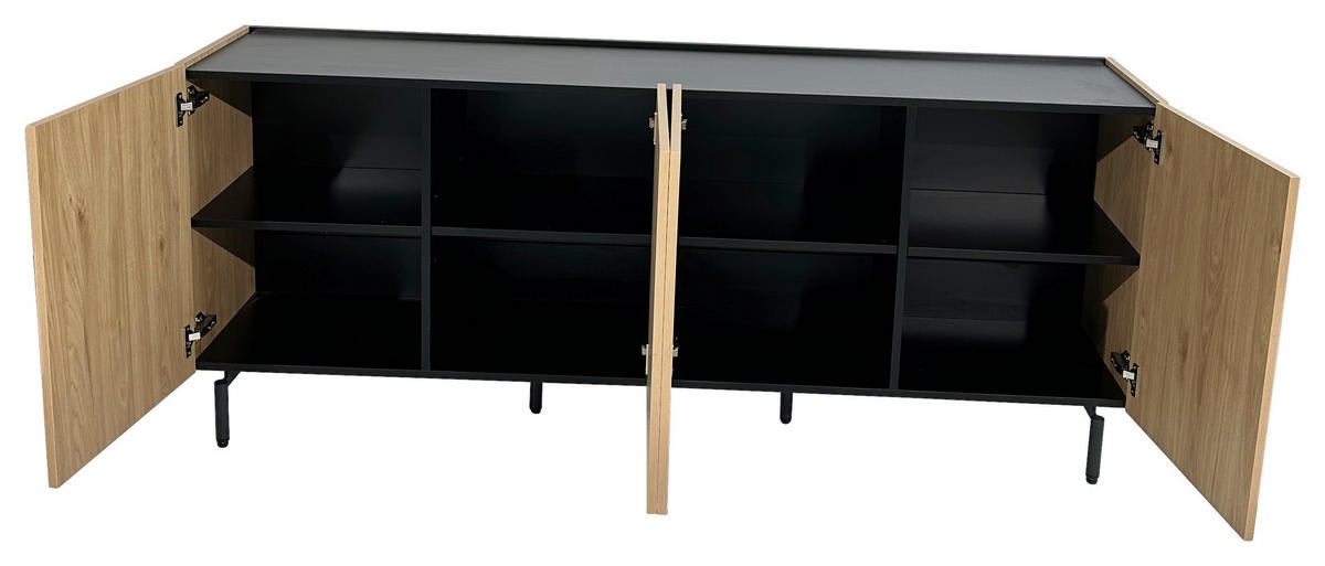 SIDEBOARD LINO  in 181/75/40 cm  - Eichefarben/Schwarz, Design, Holzwerkstoff/Metall (181/75/40cm) - Xora