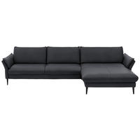 ECKSOFA in Echtleder Anthrazit  - Anthrazit/Schwarz, Design, Leder/Metall (334/172cm) - Hukla