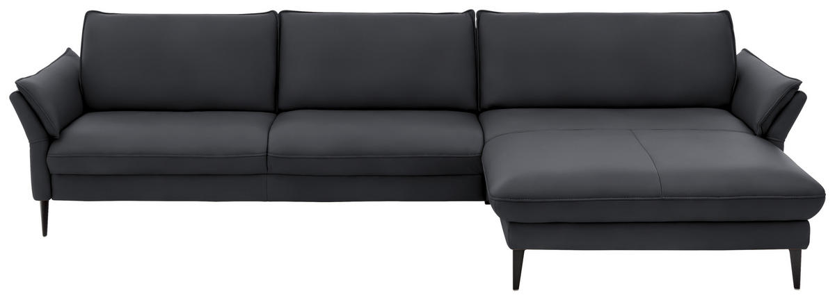 ECKSOFA in Echtleder Anthrazit  - Anthrazit/Schwarz, Design, Leder/Metall (334/172cm) - Hukla