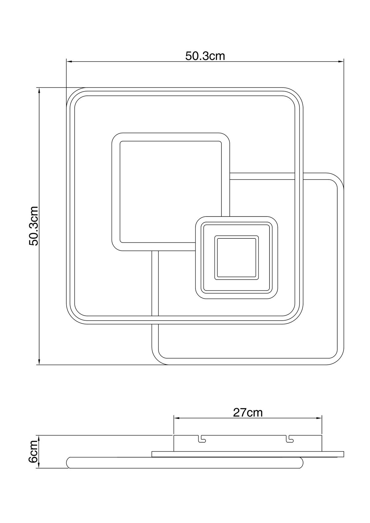 LED-DECKENLEUCHTE 50,3/50,3/6 cm    - Opal/Weiß, KONVENTIONELL, Kunststoff/Metall (50,3/50,3/6cm) - Globo