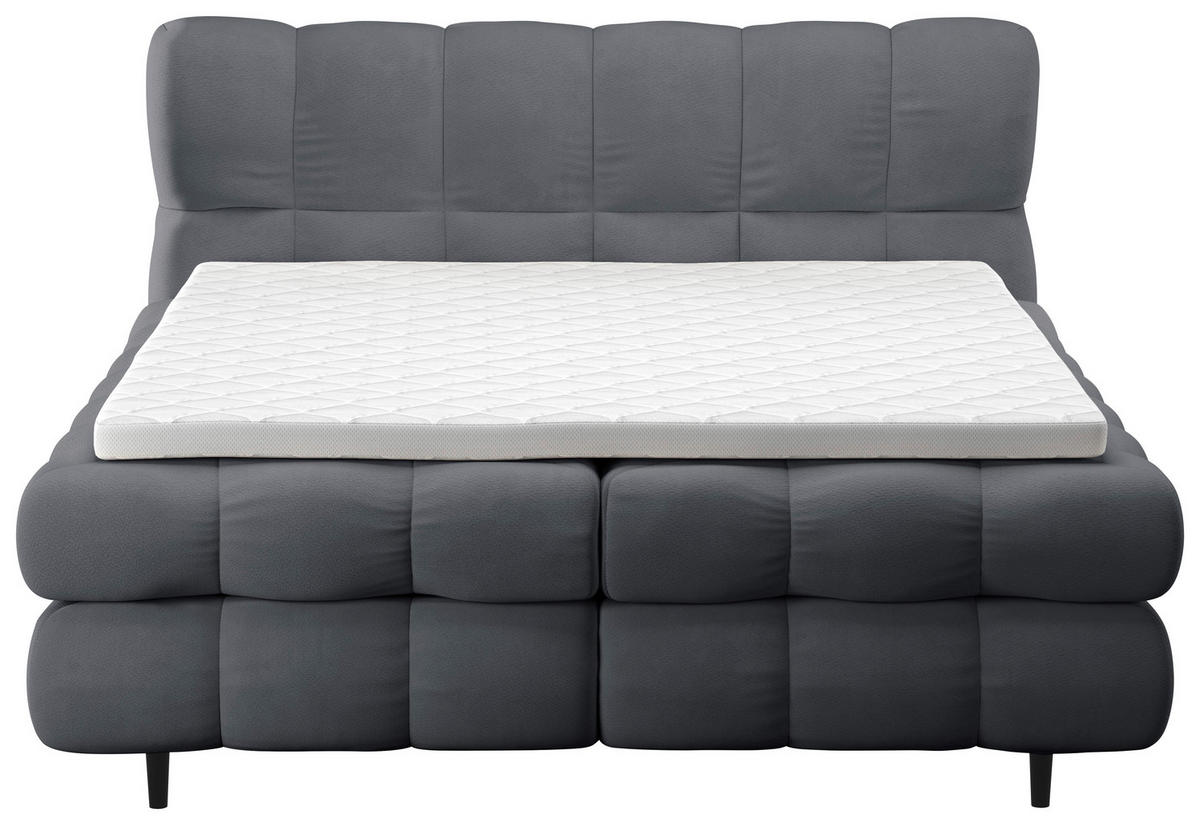 BOXBETT 200/200 cm,  in Anthrazit, gepolstertes Kopfteil, Bettkasten, Topper, H3 + H3 = fest  - Anthrazit/Schwarz, Design, Textil/Metall (200/200cm) - Ti'me