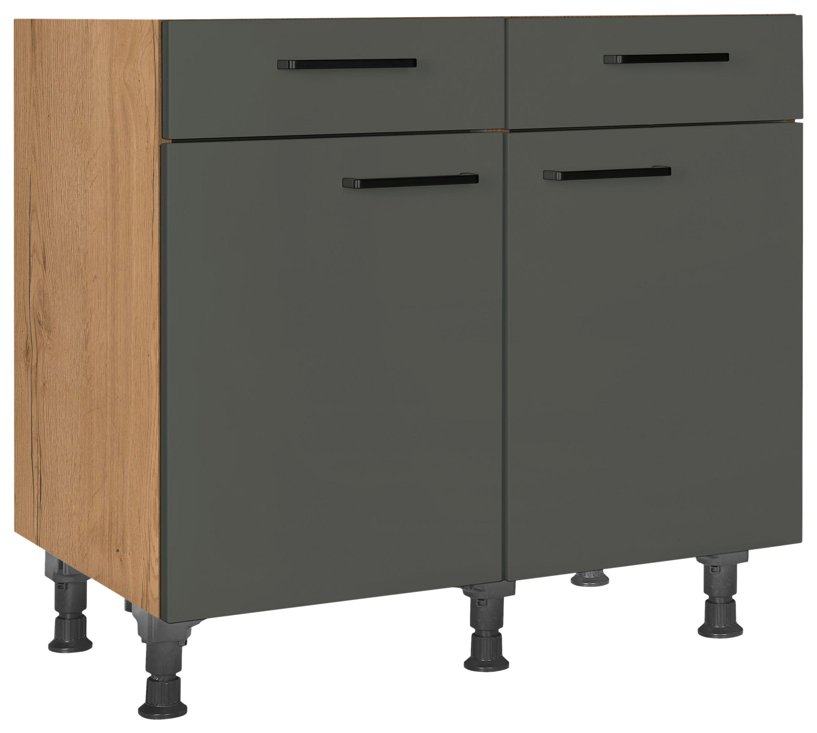 Nobilia Schubkastenunterschrank Easytouch Grün, Eiche 90x87x56 cm