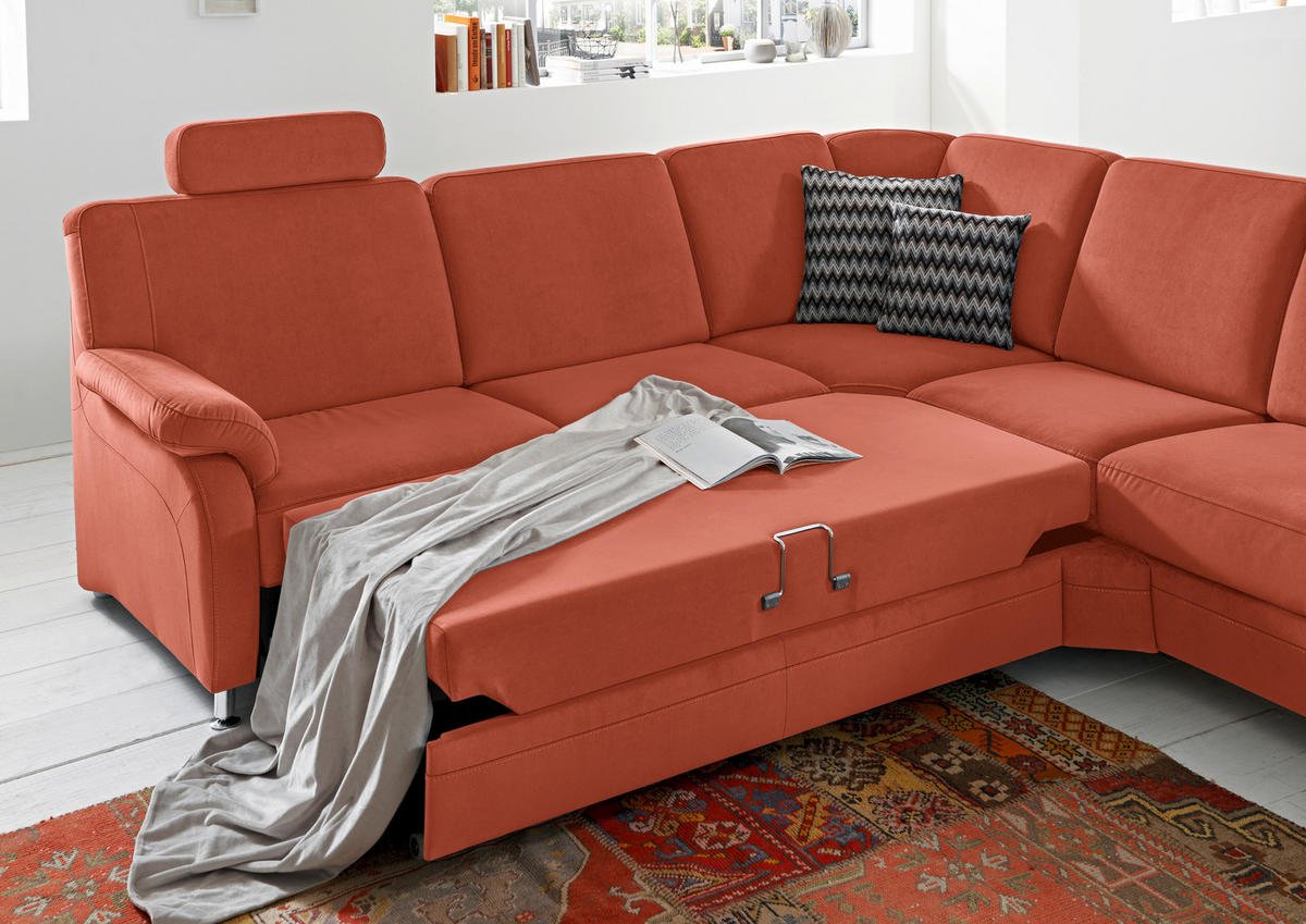 ECKSOFA in Flachgewebe Terracotta  - Terracotta/Alufarben, Konventionell, Textil/Metall (269/287cm) - Beldomo System