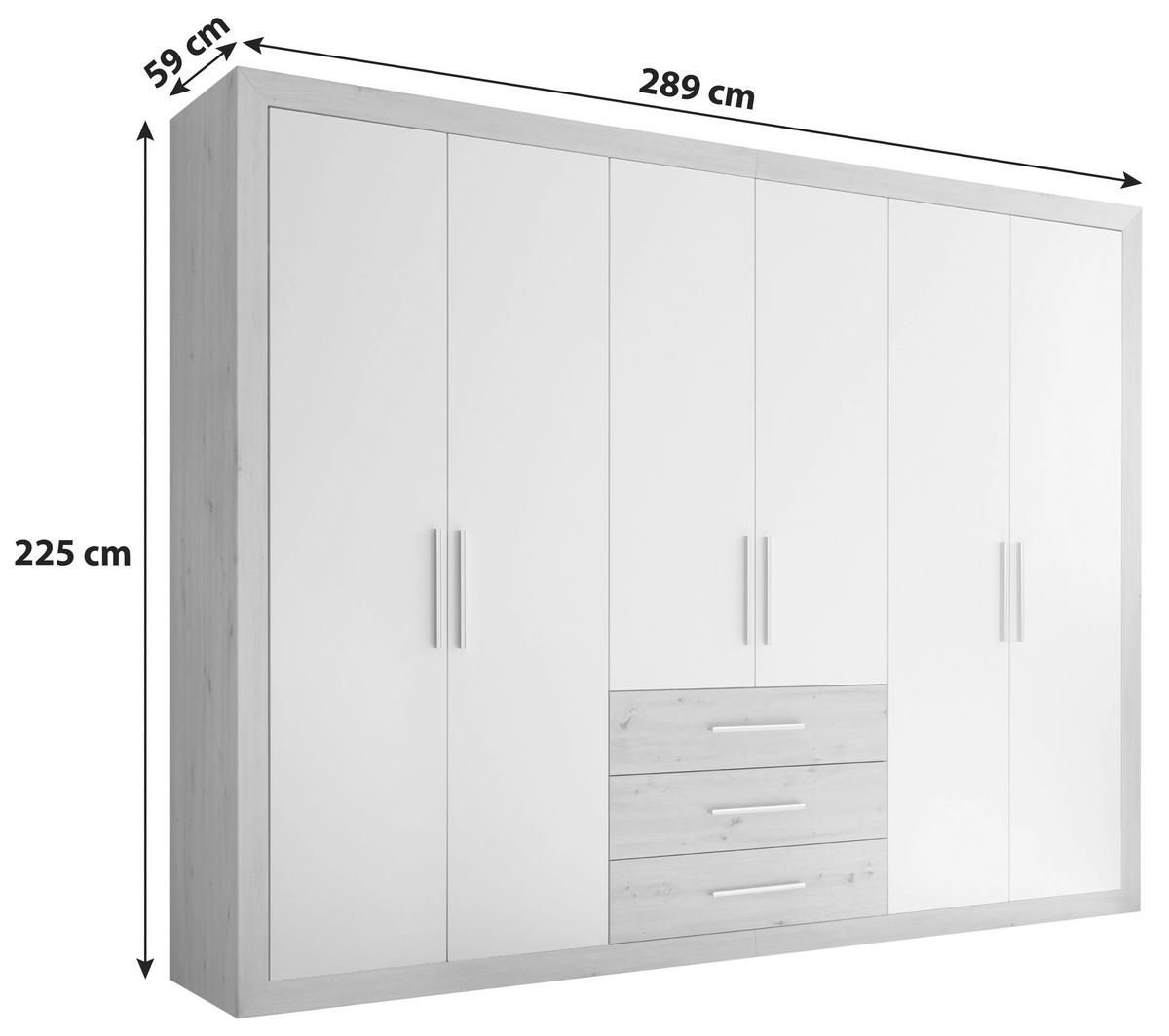 DREHTÜRENSCHRANK  in Weiß, Eichefarben  - Eichefarben/Silberfarben, KONVENTIONELL (289/225/59cm) - MID.YOU