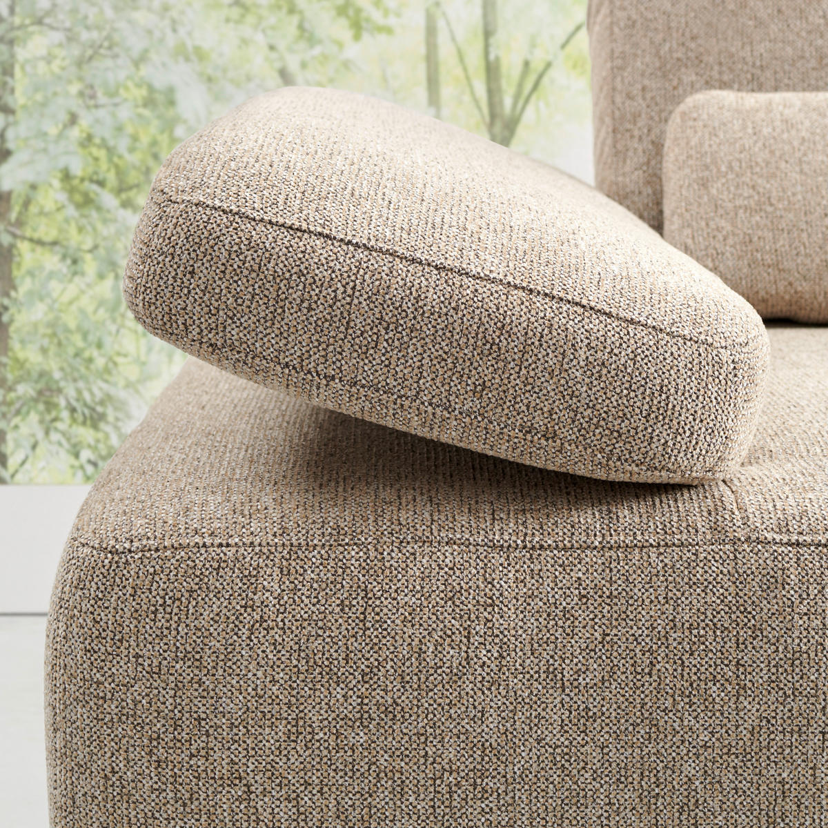 ECKSOFA in Flachgewebe Hellbraun  - Hellbraun/Schwarz, Natur, Holz/Textil (314/176cm) - Valnatura