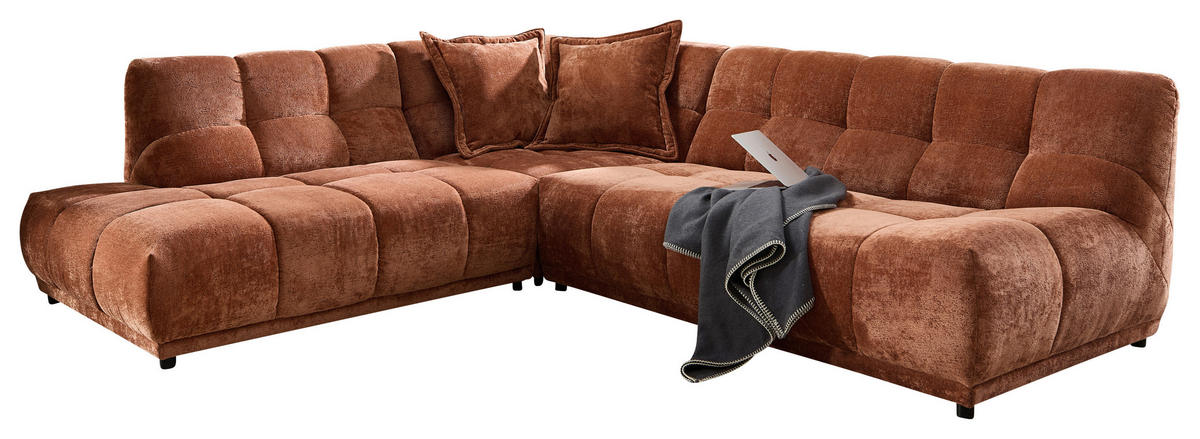 ECKSOFA ITALIA in Chenille Rostfarben  250/284 cm  - Rostfarben/Schwarz, MODERN, Kunststoff/Textil (250/284cm) - Livetastic