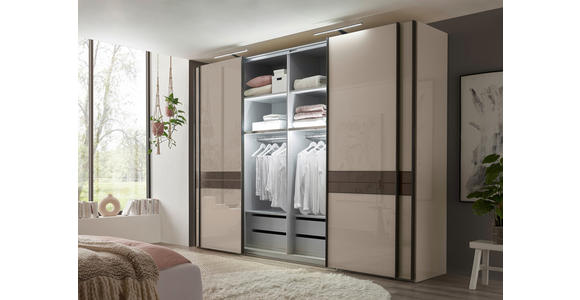 SCHWEBETÜRENSCHRANK 330/236/67 cm 4-türig Grau, Schieferfarben - Schieferfarben/Grau, KONVENTIONELL, Glas/Holzwerkstoff (330/236/67cm) - Novel