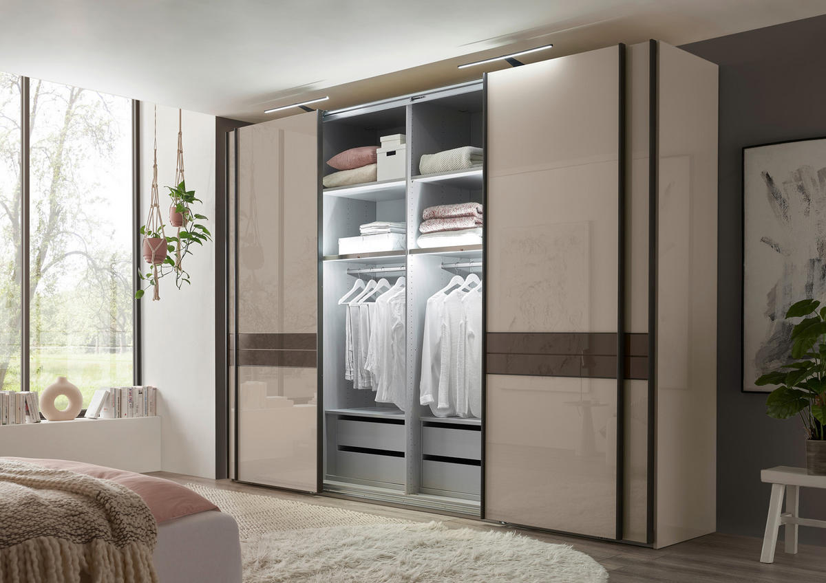SCHWEBETÜRENSCHRANK DAKOTA -EXKLUSIV- - Schieferfarben/Graubraun, KONVENTIONELL, Glas/Holzwerkstoff (330/236/67cm) - Novel