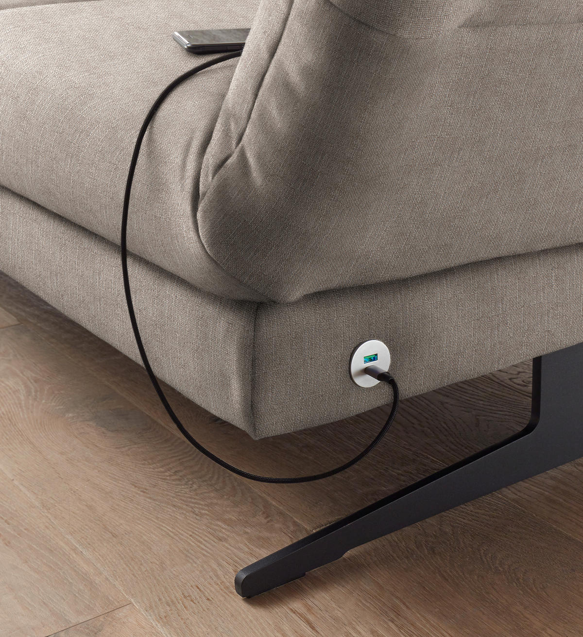 ECKSOFA in Flachgewebe Taupe  - Taupe/Schwarz, Design, Textil/Metall (176-217/279-327cm) - Dieter Knoll