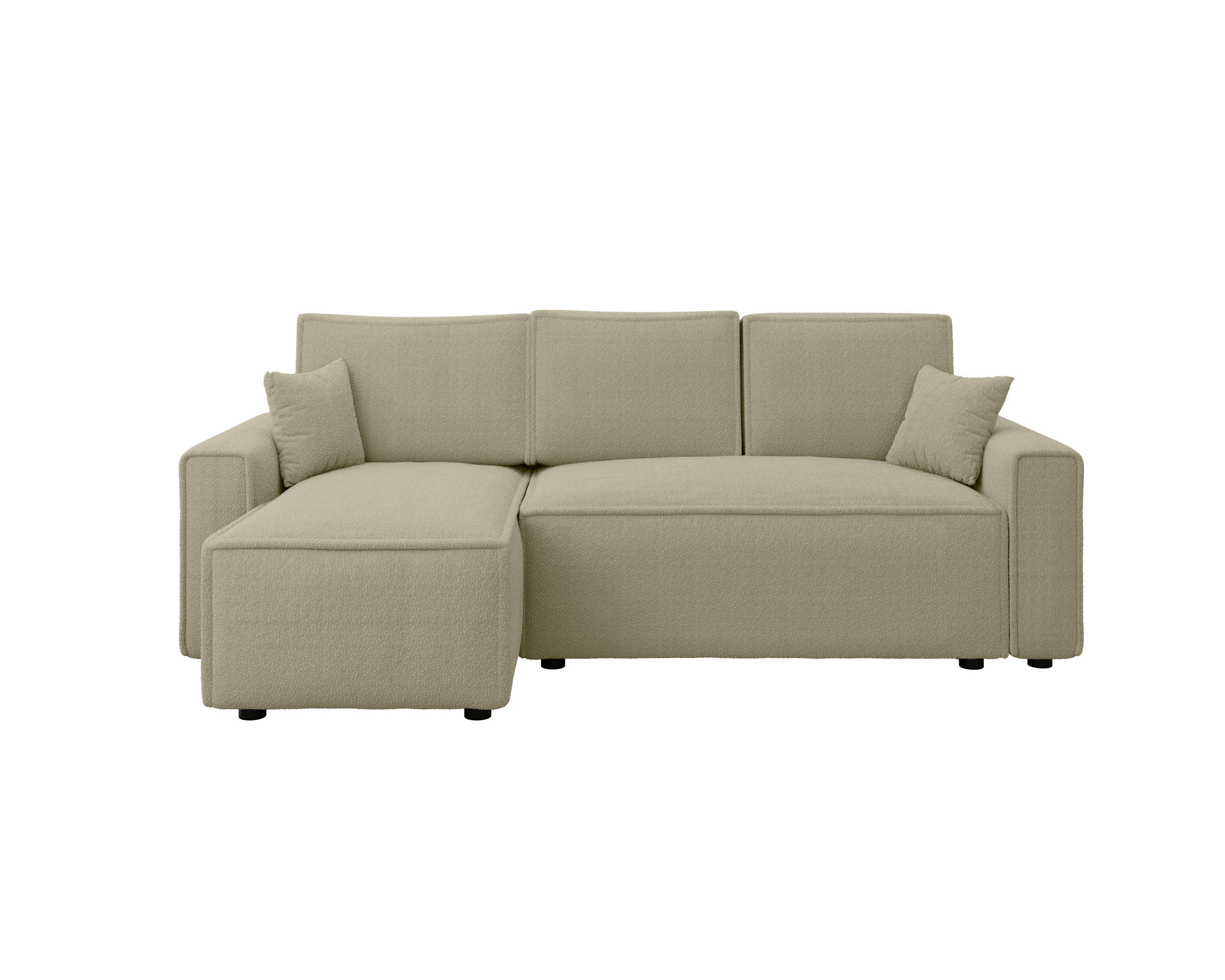 ECKSOFA Beige Bouclé Zierkissen, Rückenkissen, Bettkasten, Schlaffunktion, Rücken echt, Liegefläche im Originalstoff  - Beige/Schwarz, MODERN, Kunststoff/Textil (143/232cm) - Carryhome