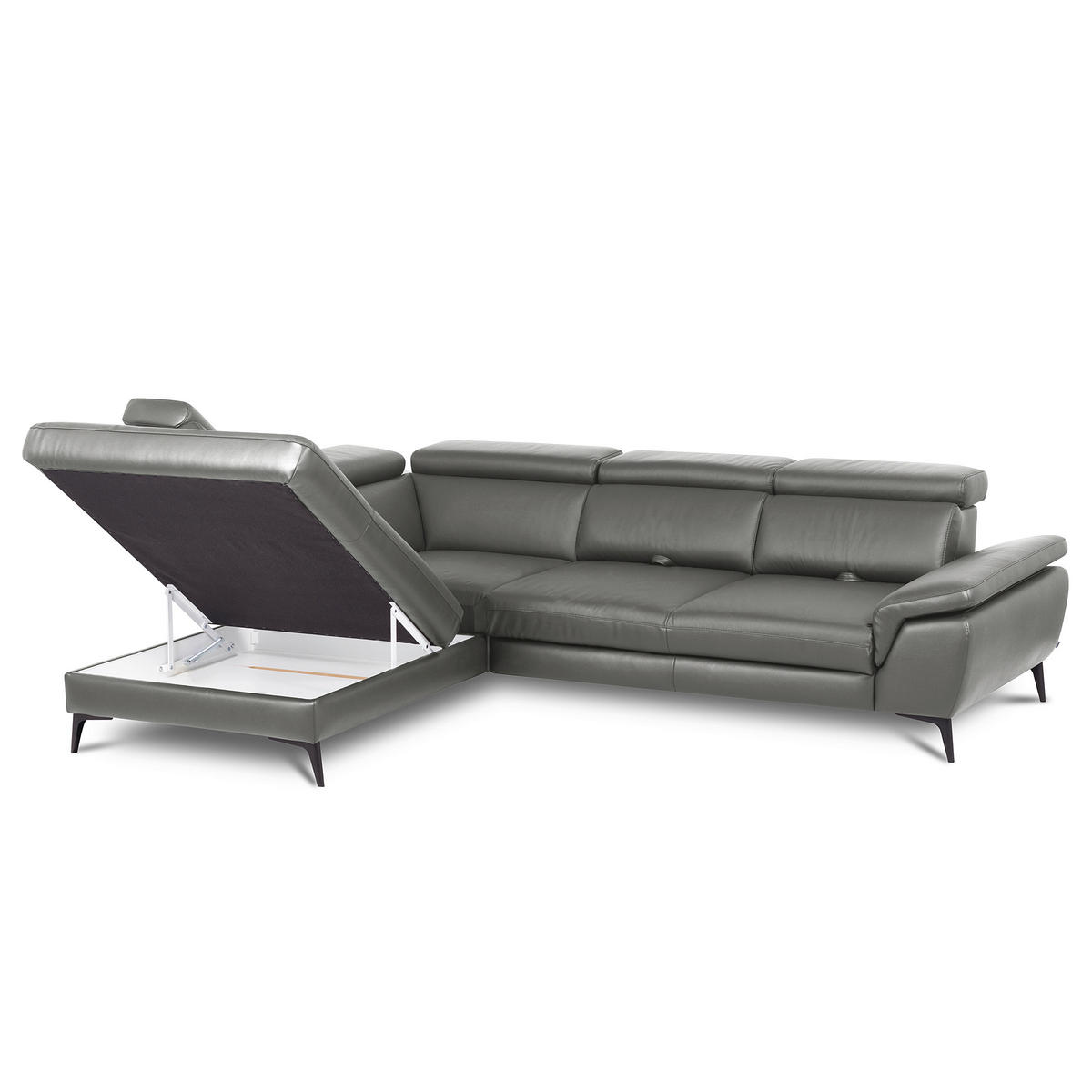 ECKSOFA Lederlook Echtleder Anthrazit  - Anthrazit/Schwarz, Design, Leder/Textil (220/274cm) - Livetastic