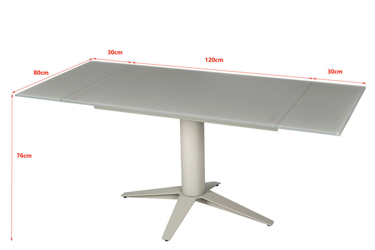 ESSTISCH in Metall, Glas 120-180/80/76 cm  - Taupe, Design, Glas/Metall (120-180/80/76cm) - Stylife