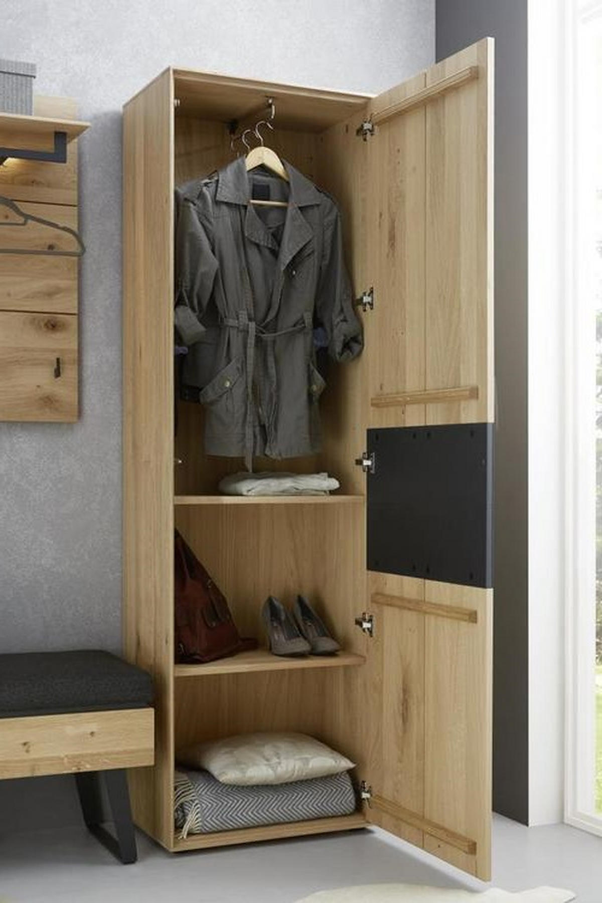 GARDEROBENSCHRANK  in 60/196/39 cm  - Eichefarben/Anthrazit, Natur, Holz/Metall (60/196/39cm) - Valnatura