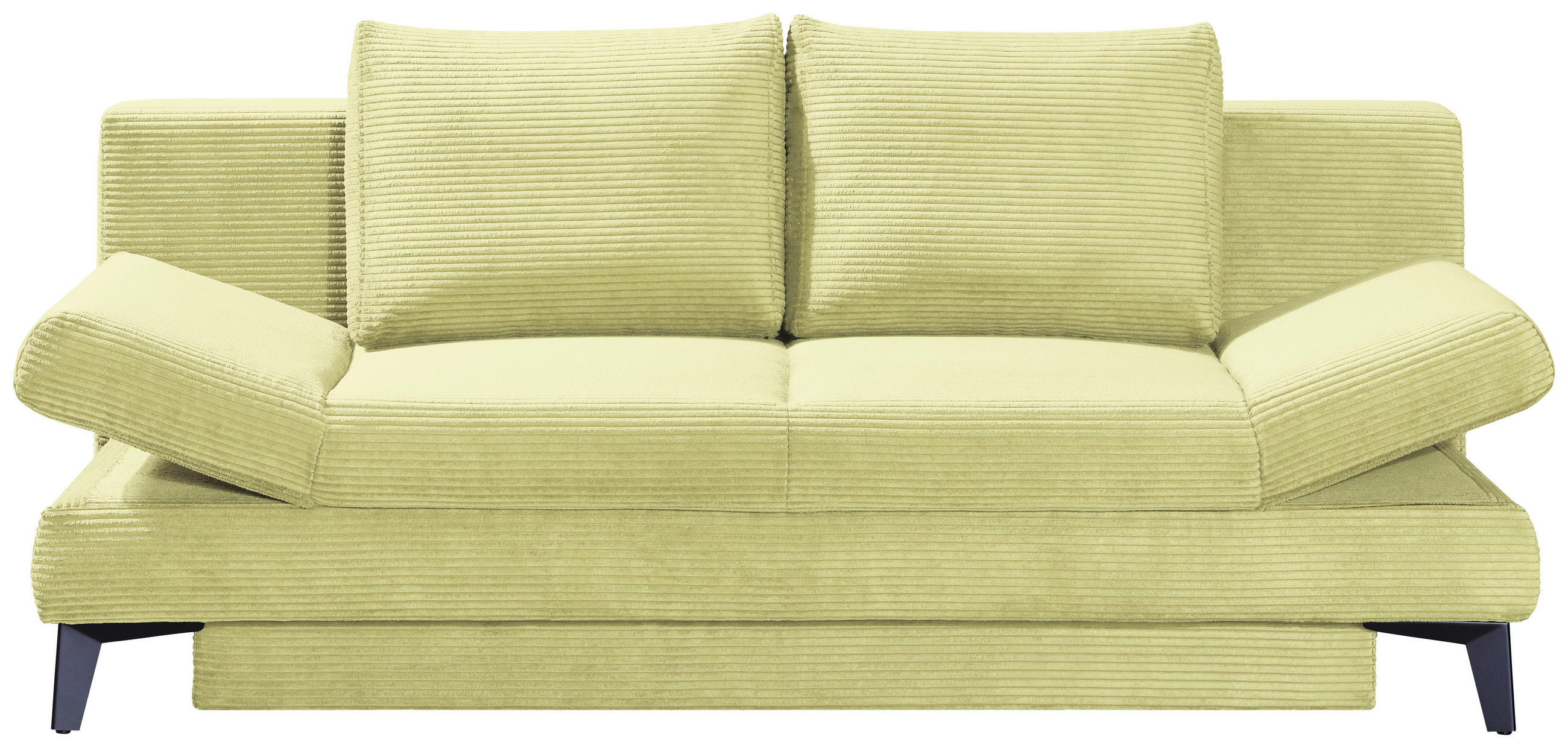 SCHLAFSOFA Cord Hellgrün  inkl. Bettkasten, Schlaffunktion, Armteilverstellung  - Schwarz/Hellgrün, Design, Textil/Metall (200/85/90cm) - Novel