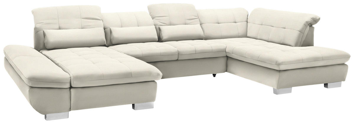 WOHNLANDSCHAFT in Mikrofaser Weiß  - Chromfarben/Weiß, Design, Kunststoff/Textil (204/350/211cm) - Xora