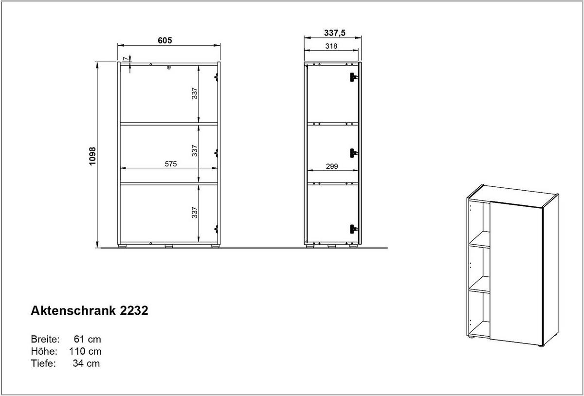 AKTENSCHRANK Eichefarben, Kaschmir  - Kaschmir/Eichefarben, Design, Holzwerkstoff (61/110/34cm) - Germania