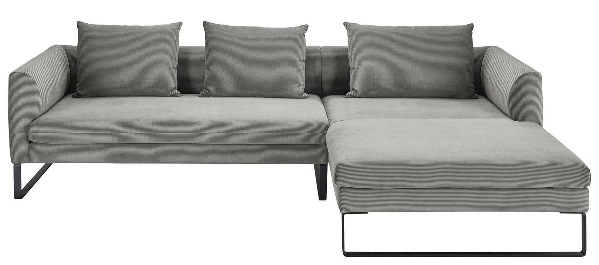 ECKSOFA Dunkelgrau Cord  - Dunkelgrau/Schwarz, KONVENTIONELL, Textil/Metall (284/178cm) - Hom`in