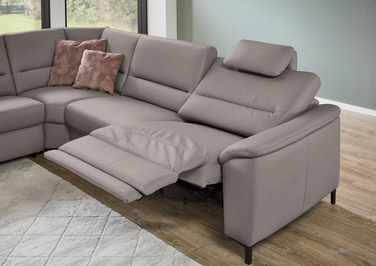ECKSOFA  in Echtleder Hellgrau  249/290 cm  - Hellgrau/Schwarz, KONVENTIONELL, Leder/Metall (249/290cm) - Beldomo Premium