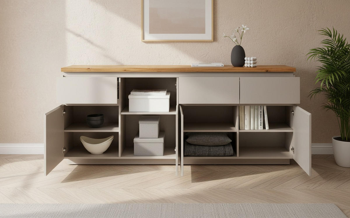 SIDEBOARD 195/82/42 cm  - Kaschmir/Eichefarben, KONVENTIONELL, Holz/Holzwerkstoff (195/82/42cm) - Novel