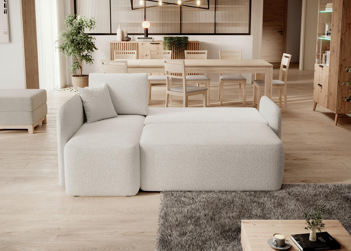 ECKSOFA HADSON Weiß Teddystoff Zierkissen, Rückenkissen, Bettkasten  - Schwarz/Weiß, Design, Kunststoff/Textil (150/206cm) - MID.YOU