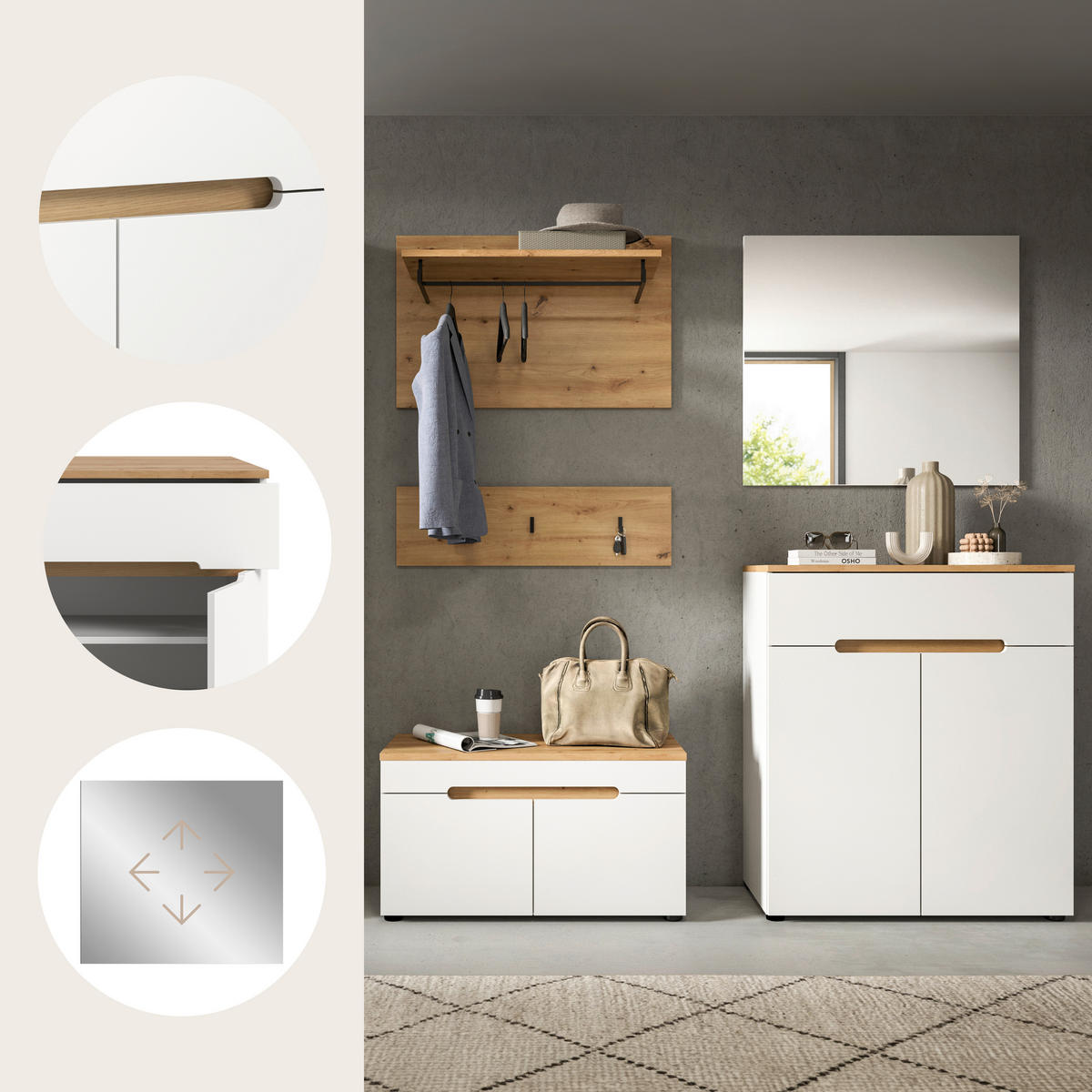 GARDEROBE 4-teilig  in 175/190/37 cm  - Weiß/Eiche Artisan, Design, Holzwerkstoff (175/190/37cm) - MID.YOU