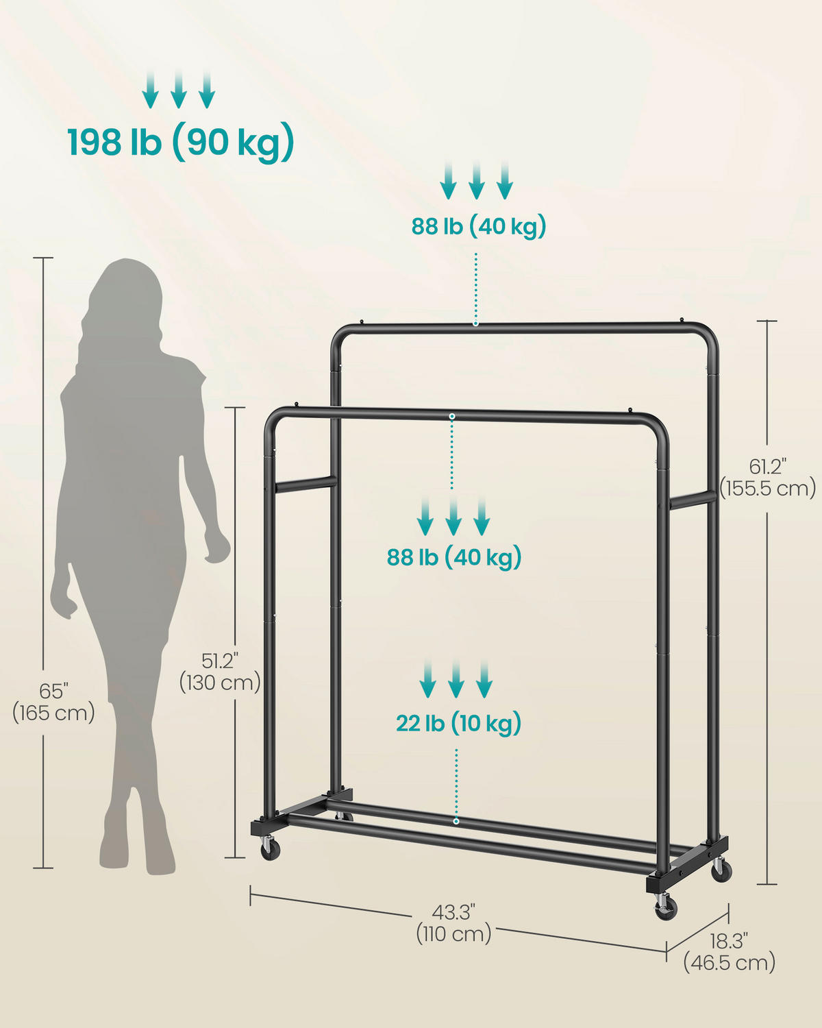 KLEIDERSTÄNDER in Schwarz 110/155,5/46,5 cm   - Schwarz, Basics, Metall (110/155,5/46,5cm)
