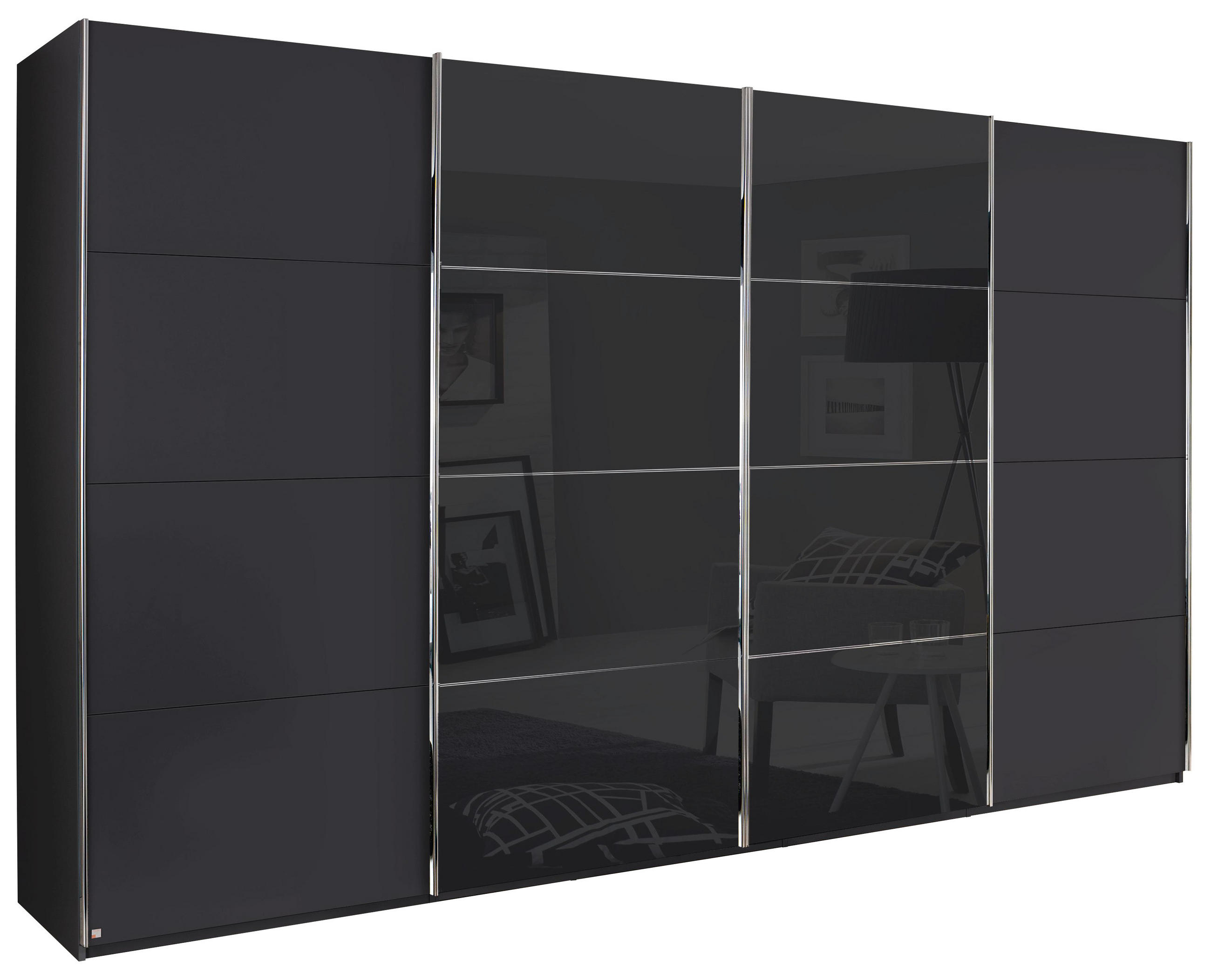 SCHWEBETÜRENSCHRANK  in Graphitfarben, Schwarz  - Chromfarben/Graphitfarben, KONVENTIONELL, Glas/Holzwerkstoff (271/223/68cm) - Novel
