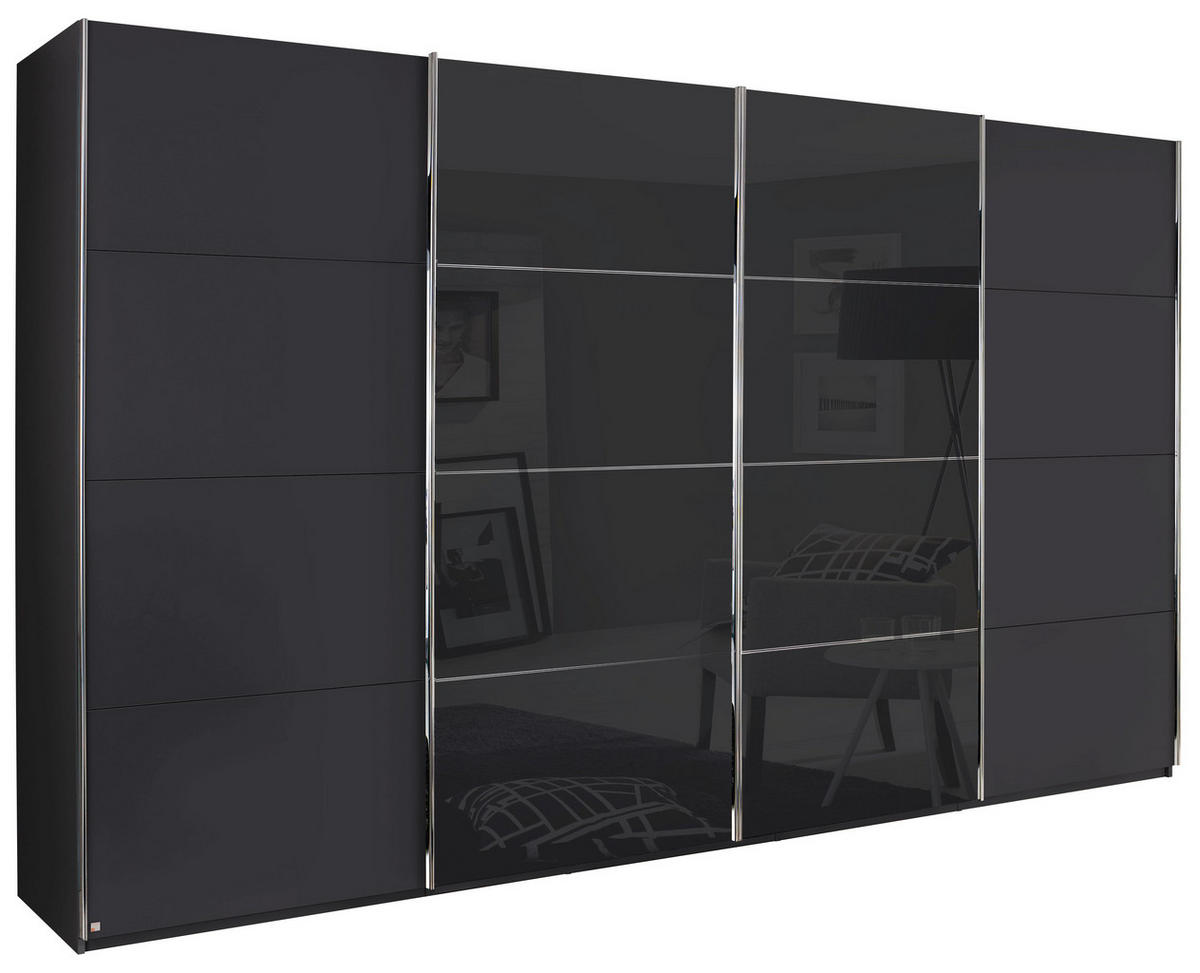 SCHWEBETÜRENSCHRANK in Graphitfarben, Schwarz  - Chromfarben/Graphitfarben, Konventionell, Glas/Holzwerkstoff (361/235/68cm) - Novel