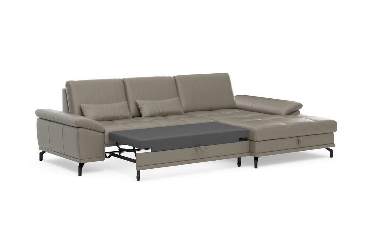 ROHOVÁ SEDAČKA, koža, textil, sivá - čierna/sivá, Basics, kov/koža (301/176cm) - Sit & More