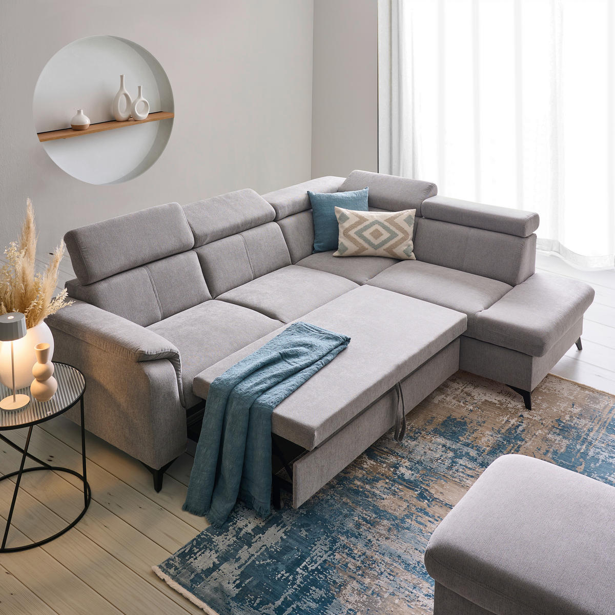 ECKSOFA in Chenille Grau  - Schwarz/Grau, Design, Textil/Metall (260/203cm) - Stylife