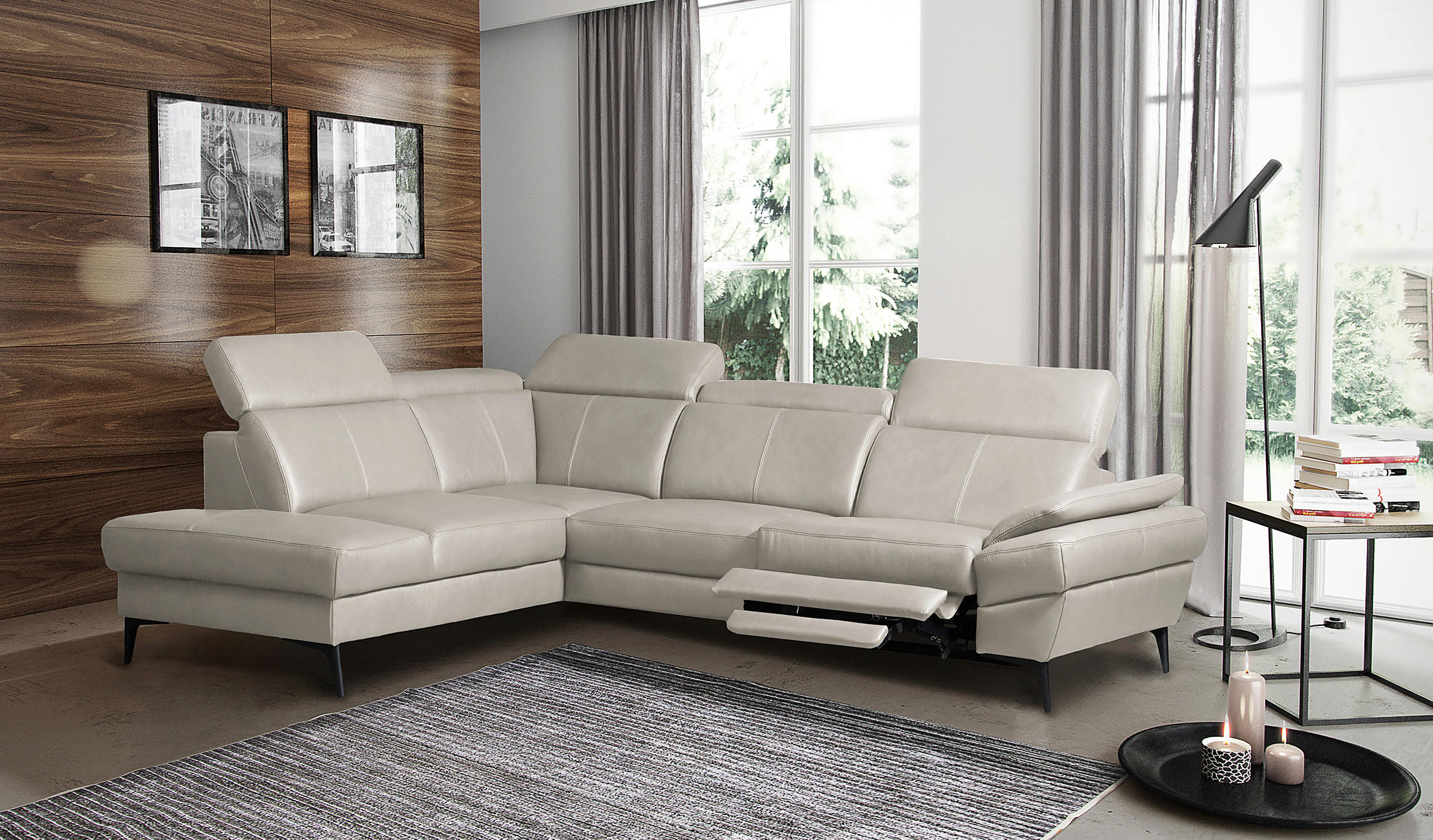 ECKSOFA  in Lederlook Echtleder Platinfarben  211/264 cm  - Platinfarben/Schwarz, Design, Leder/Textil (211/264cm) - Livetastic