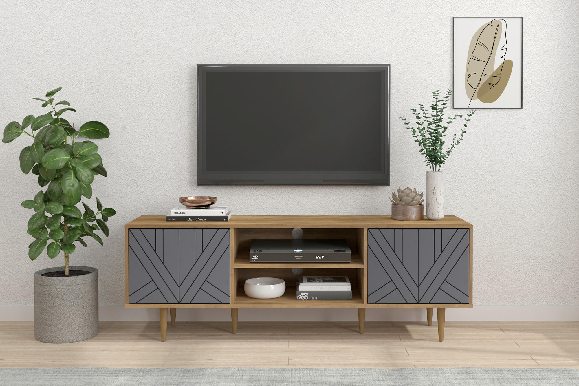 LOWBOARD  in 160/55/40 cm  - Naturfarben/Grau, Design, Holzwerkstoff (160/55/40cm) - Livetastic