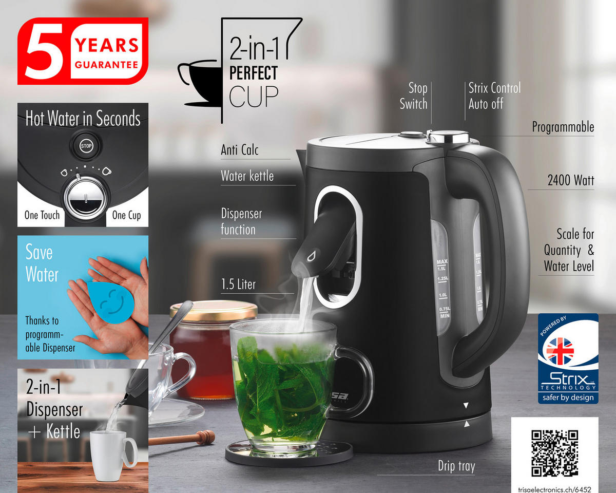 Trisa Water Kettle 2-in-1 Perfect Cup 1.5L 