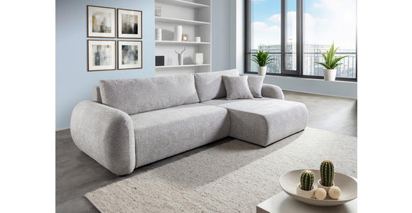 ECKSOFA Grau Flachgewebe Zierkissen, Rückenkissen, Bettkasten, Schlaffunktion, Rücken echt, Liegefläche im Originalstoff  - Schwarz/Grau, KONVENTIONELL, Kunststoff/Textil (145/285cm) - Carryhome