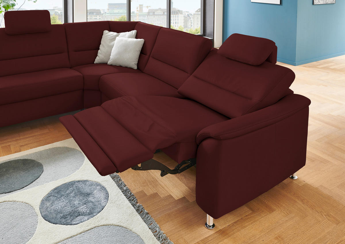 ECKSOFA in Echtleder Brombeere  - Brombeere/Alufarben, Basics, Leder/Metall (249/290cm) - Beldomo Premium