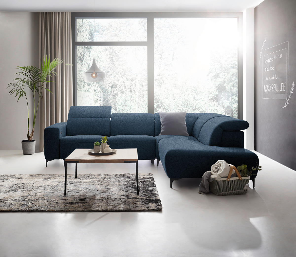ECKSOFA Dunkelblau Flachgewebe  - Schwarz/Dunkelblau, Design, Textil/Metall (290/238cm) - Pure Home Lifestyle