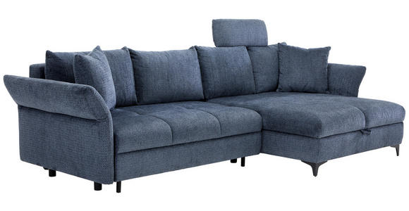 ECKSOFA in Chenille Blau  - Blau/Schwarz, KONVENTIONELL, Textil/Metall (291/153cm) - Hom`in